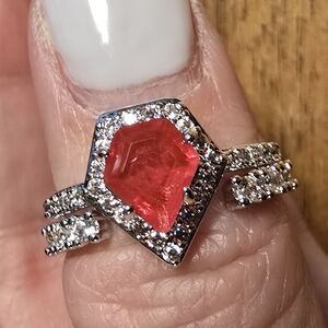 Elegant Silver and Red Gemstone Ring